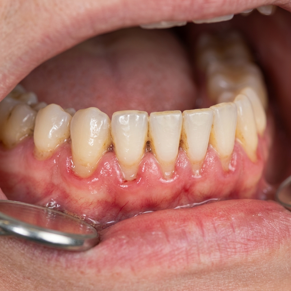 Illustrative visual — inflamed gum tissue before periodontal treatment