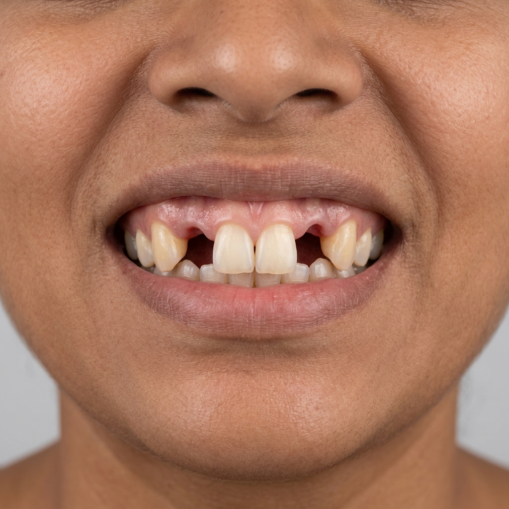 Illustrative visual — multiple missing teeth before implant treatment
